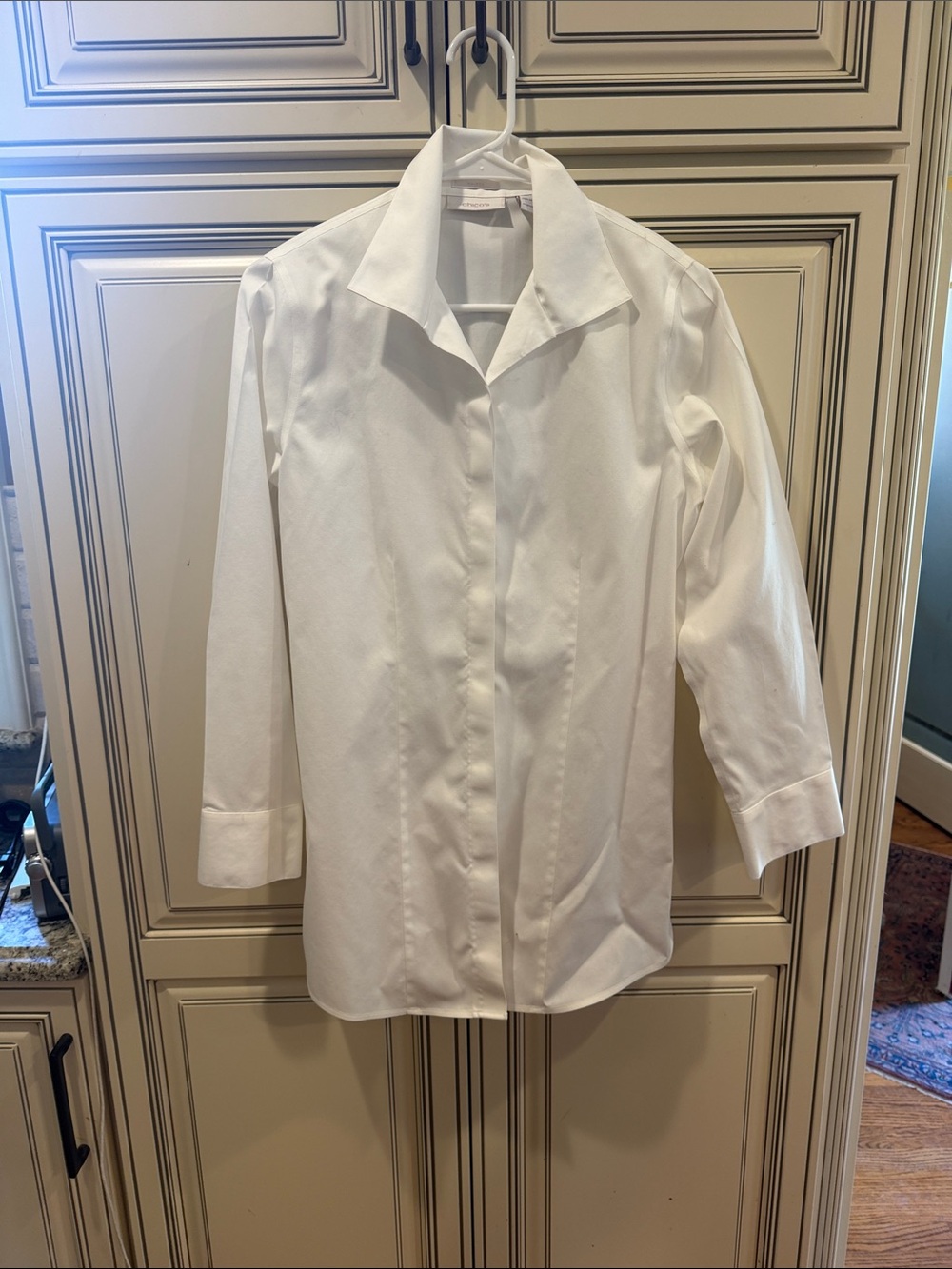 Chico's White woman’s Button-down extra long Dress Shirt